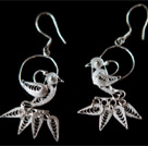 Boucles d'Oreilles " Pie Enchantée" en Argent Pur 999 en Filigrane