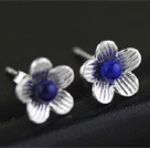 Boucles d'Oreilles Forme Fleur en Argent Massif 925 avec Pierre Lapis Lazuli
