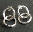 Boucles d'oreilles géométriques, cercles duo entrelacé, en argent massif 925