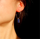 Boucles d'oreilles créoles rondes en pierre lapis-lazuli, pierres semi-précieuses, en argent massif 925
