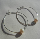 Boucles d'oreilles créoles rondes, perle de culture d'eau douce, perle ronde AAA, diamètre 7.1-7.5mm, fil plein 1mm, en argent massif 950