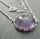 Collier Argent Massif 925 Avec Pierre Fluorite Couleur Violette et Verte