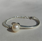 Bracelet Jonc, bracelet maillon, bracelet perle de culture d'eau douce, bracelet en argent massif 925, perle de culture couleur blanche