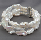 Bracelet  Perle D'Eau Douce  AAA  Forme Baroque Blanc Nacré