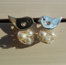 Boucles d'Oreilles Perle de Culture d'Eau Douce Nid d'Oiseau