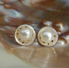 Boucles d'Oreilles Motif Lotus avec Perles de Culture d'Eau Douce