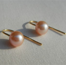 Boucles d'oreilles perle de culture d'eau douce, perle couleur lavande, diamètre perle 6.5-7mm AAA, fil en vermeil
