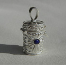 Pendentif boîte à prière, collier amulette, bijou talisman, port-bonheur, bijou protection, argent massif 925/1000, pierre lapis lazuli