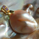 Pendentif coquillage huître perlière, avec une perle d'eau douce de culture en inclusion, bélière en vermeil, pièce unique !!!